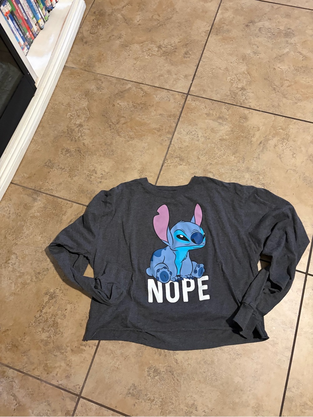 Disney Girls Charcoal Sweatshirt with Blue & Pink Stitch Graphic